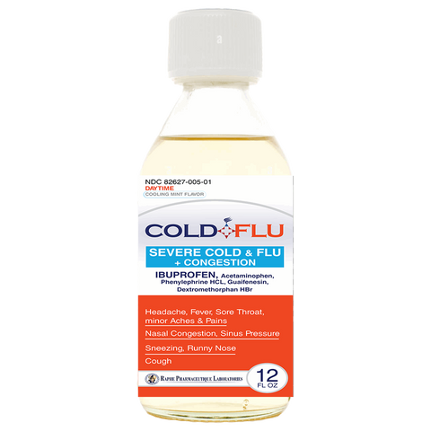 Multi-action Cold Flu Syrup For Severe Cough Cold Flu Decongestant with Ibuprofen 250mg with Acetaminophen 500mg